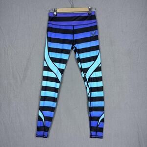 Violate the Dress Code Medium Blue Black Striped Athletic Leggings Yoga